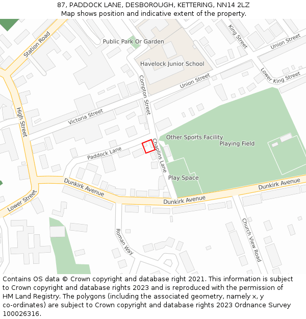 87, PADDOCK LANE, DESBOROUGH, KETTERING, NN14 2LZ: Location map and indicative extent of plot