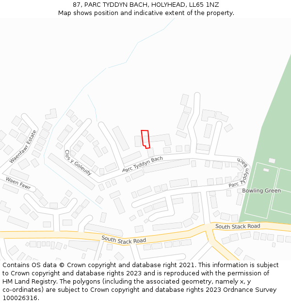 87, PARC TYDDYN BACH, HOLYHEAD, LL65 1NZ: Location map and indicative extent of plot