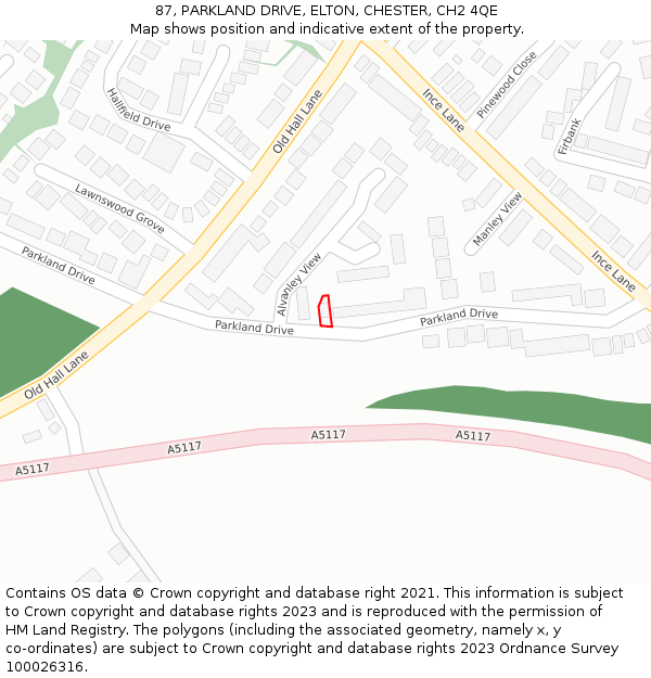 87, PARKLAND DRIVE, ELTON, CHESTER, CH2 4QE: Location map and indicative extent of plot