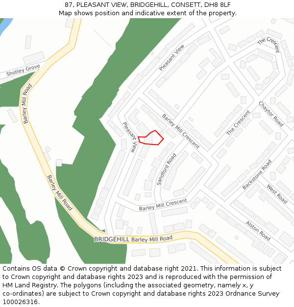 87, PLEASANT VIEW, BRIDGEHILL, CONSETT, DH8 8LF: Location map and indicative extent of plot