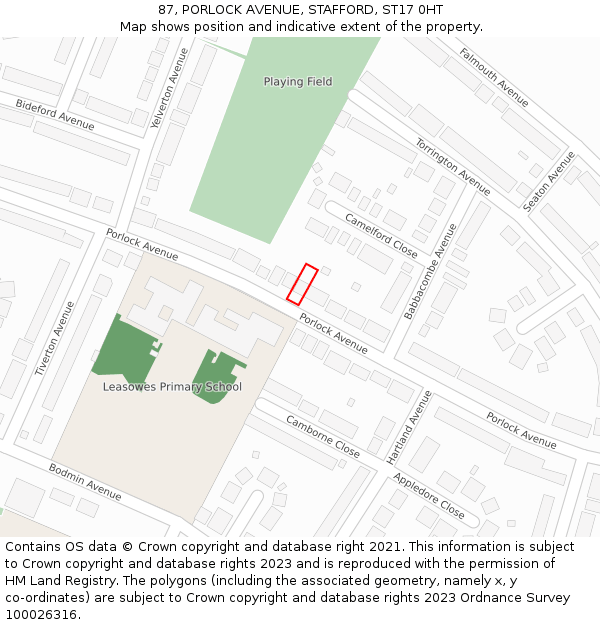 87, PORLOCK AVENUE, STAFFORD, ST17 0HT: Location map and indicative extent of plot