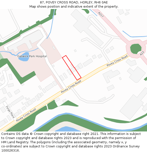 87, POVEY CROSS ROAD, HORLEY, RH6 0AE: Location map and indicative extent of plot