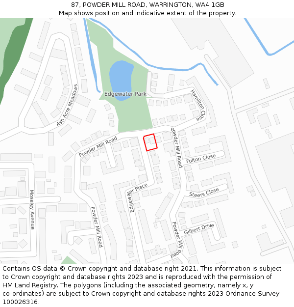 87, POWDER MILL ROAD, WARRINGTON, WA4 1GB: Location map and indicative extent of plot