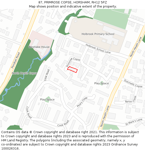 87, PRIMROSE COPSE, HORSHAM, RH12 5PZ: Location map and indicative extent of plot