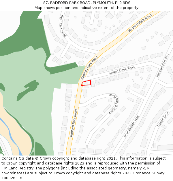 87, RADFORD PARK ROAD, PLYMOUTH, PL9 9DS: Location map and indicative extent of plot