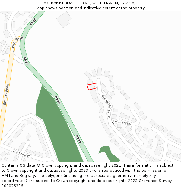 87, RANNERDALE DRIVE, WHITEHAVEN, CA28 6JZ: Location map and indicative extent of plot