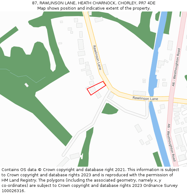 87, RAWLINSON LANE, HEATH CHARNOCK, CHORLEY, PR7 4DE: Location map and indicative extent of plot