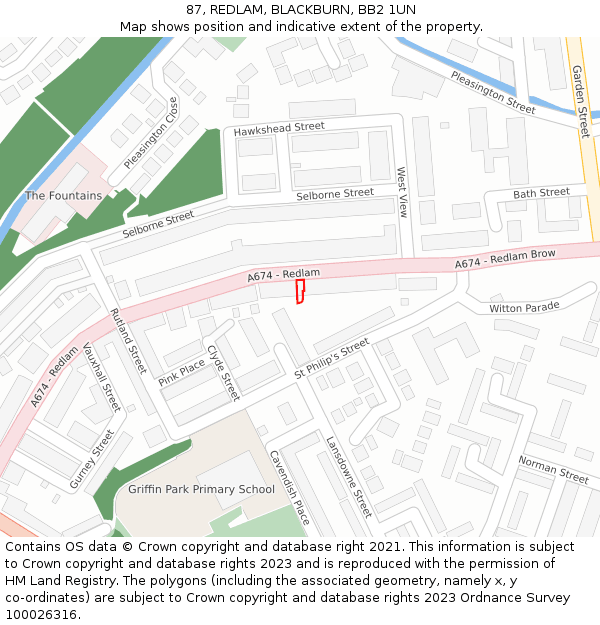 87, REDLAM, BLACKBURN, BB2 1UN: Location map and indicative extent of plot