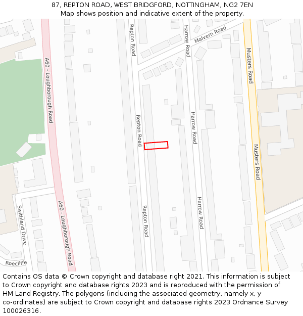 87, REPTON ROAD, WEST BRIDGFORD, NOTTINGHAM, NG2 7EN: Location map and indicative extent of plot