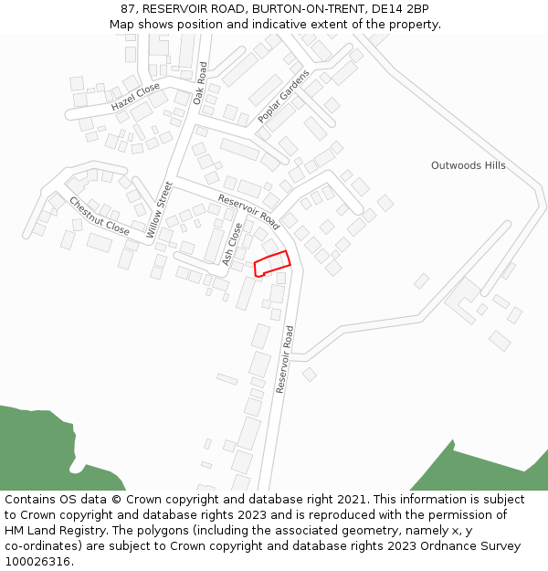 87, RESERVOIR ROAD, BURTON-ON-TRENT, DE14 2BP: Location map and indicative extent of plot