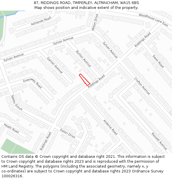 87, RIDDINGS ROAD, TIMPERLEY, ALTRINCHAM, WA15 6BS: Location map and indicative extent of plot