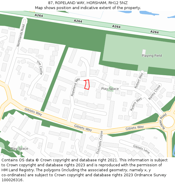 87, ROPELAND WAY, HORSHAM, RH12 5NZ: Location map and indicative extent of plot