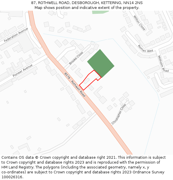 87, ROTHWELL ROAD, DESBOROUGH, KETTERING, NN14 2NS: Location map and indicative extent of plot