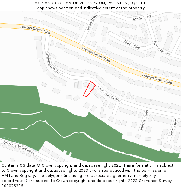 87, SANDRINGHAM DRIVE, PRESTON, PAIGNTON, TQ3 1HH: Location map and indicative extent of plot