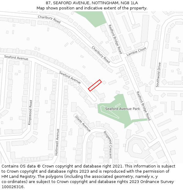 87, SEAFORD AVENUE, NOTTINGHAM, NG8 1LA: Location map and indicative extent of plot