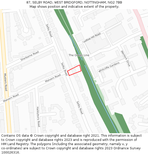 87, SELBY ROAD, WEST BRIDGFORD, NOTTINGHAM, NG2 7BB: Location map and indicative extent of plot