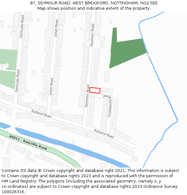 87, SEYMOUR ROAD, WEST BRIDGFORD, NOTTINGHAM, NG2 5EE: Location map and indicative extent of plot