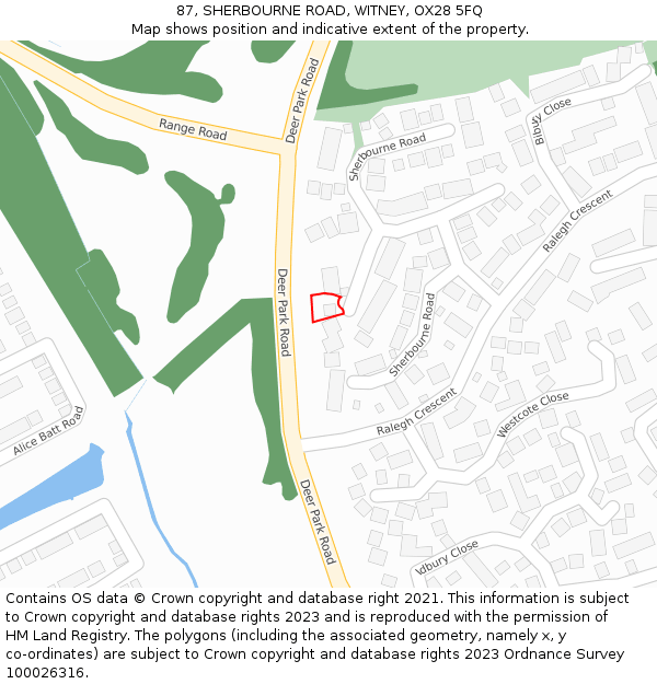 87, SHERBOURNE ROAD, WITNEY, OX28 5FQ: Location map and indicative extent of plot