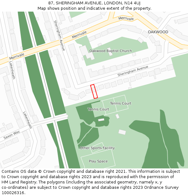87, SHERINGHAM AVENUE, LONDON, N14 4UJ: Location map and indicative extent of plot