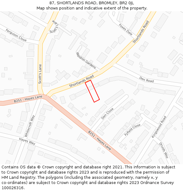 87, SHORTLANDS ROAD, BROMLEY, BR2 0JL: Location map and indicative extent of plot