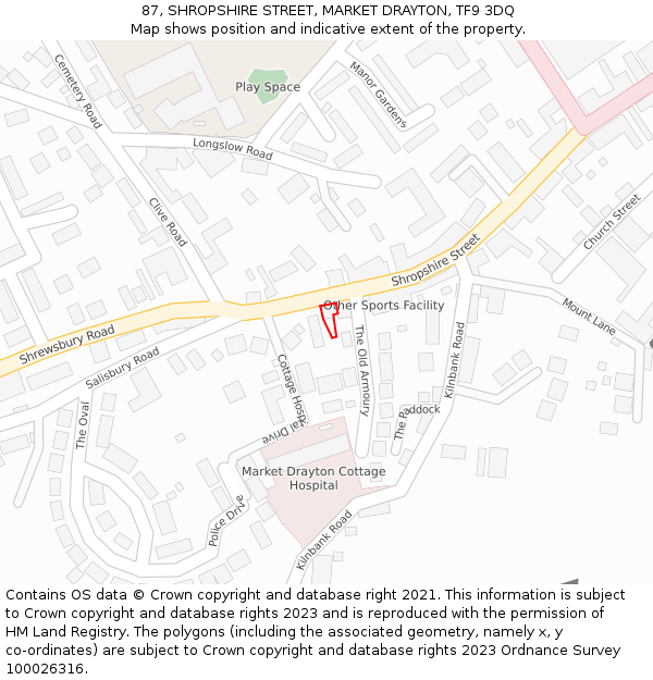 87, SHROPSHIRE STREET, MARKET DRAYTON, TF9 3DQ: Location map and indicative extent of plot