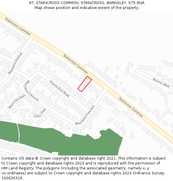 87, STAINCROSS COMMON, STAINCROSS, BARNSLEY, S75 6NA: Location map and indicative extent of plot