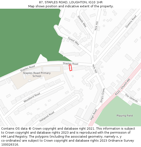 87, STAPLES ROAD, LOUGHTON, IG10 1HR: Location map and indicative extent of plot