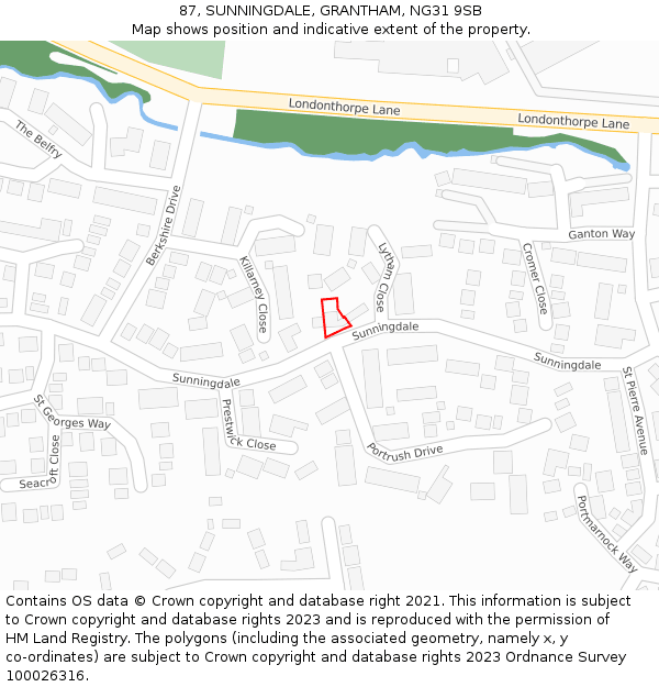 87, SUNNINGDALE, GRANTHAM, NG31 9SB: Location map and indicative extent of plot