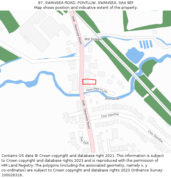 87, SWANSEA ROAD, PONTLLIW, SWANSEA, SA4 9EF: Location map and indicative extent of plot