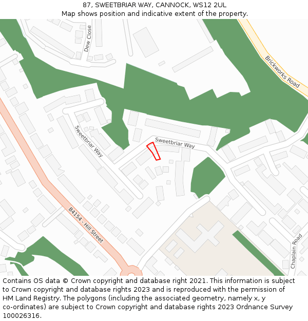 87, SWEETBRIAR WAY, CANNOCK, WS12 2UL: Location map and indicative extent of plot