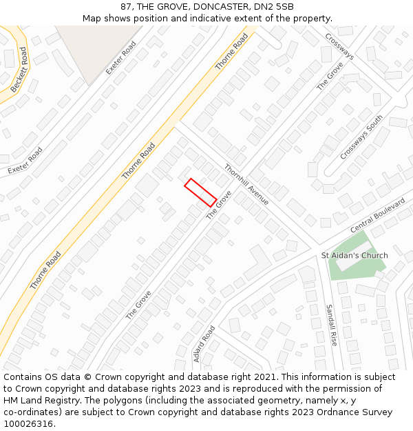 87, THE GROVE, DONCASTER, DN2 5SB: Location map and indicative extent of plot