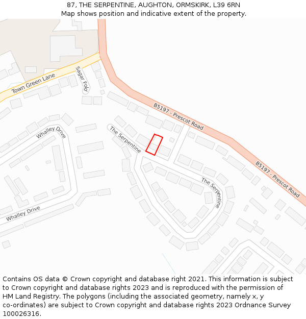 87, THE SERPENTINE, AUGHTON, ORMSKIRK, L39 6RN: Location map and indicative extent of plot