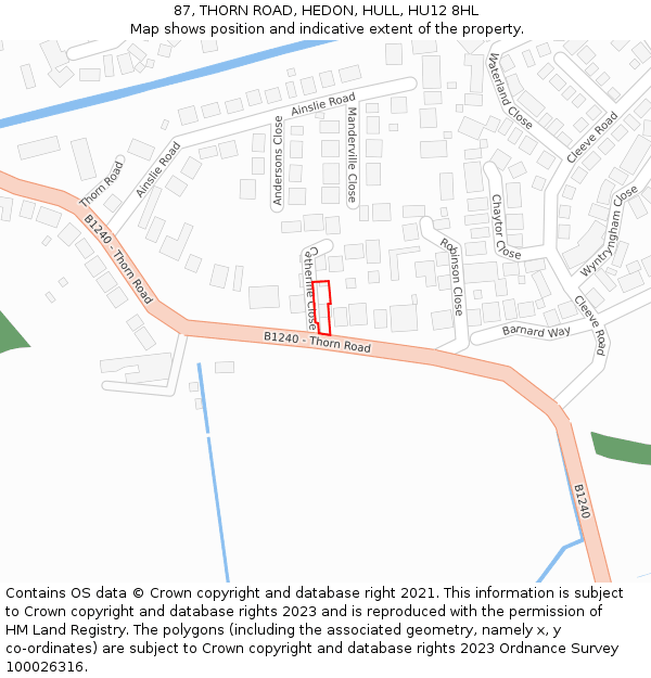 87, THORN ROAD, HEDON, HULL, HU12 8HL: Location map and indicative extent of plot