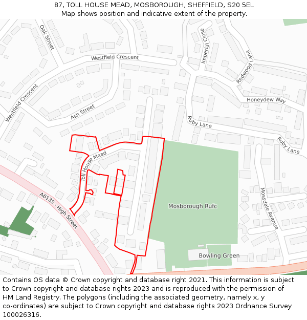 87, TOLL HOUSE MEAD, MOSBOROUGH, SHEFFIELD, S20 5EL: Location map and indicative extent of plot