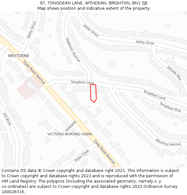 87, TONGDEAN LANE, WITHDEAN, BRIGHTON, BN1 5JE: Location map and indicative extent of plot