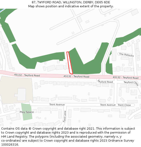 87, TWYFORD ROAD, WILLINGTON, DERBY, DE65 6DE: Location map and indicative extent of plot