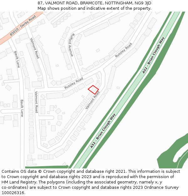 87, VALMONT ROAD, BRAMCOTE, NOTTINGHAM, NG9 3JD: Location map and indicative extent of plot