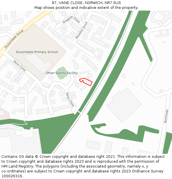 87, VANE CLOSE, NORWICH, NR7 0US: Location map and indicative extent of plot