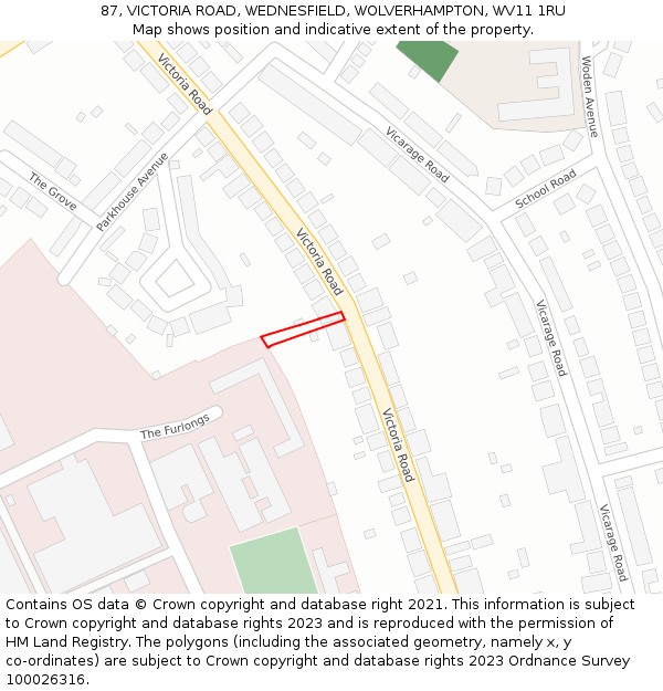 87, VICTORIA ROAD, WEDNESFIELD, WOLVERHAMPTON, WV11 1RU: Location map and indicative extent of plot