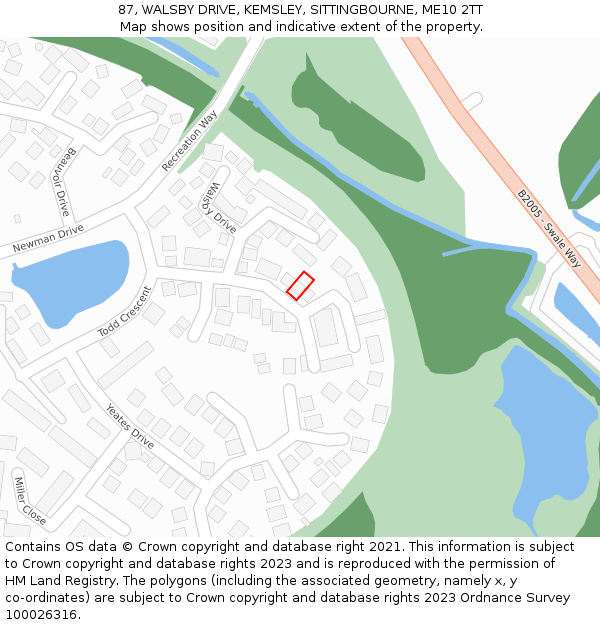 87, WALSBY DRIVE, KEMSLEY, SITTINGBOURNE, ME10 2TT: Location map and indicative extent of plot