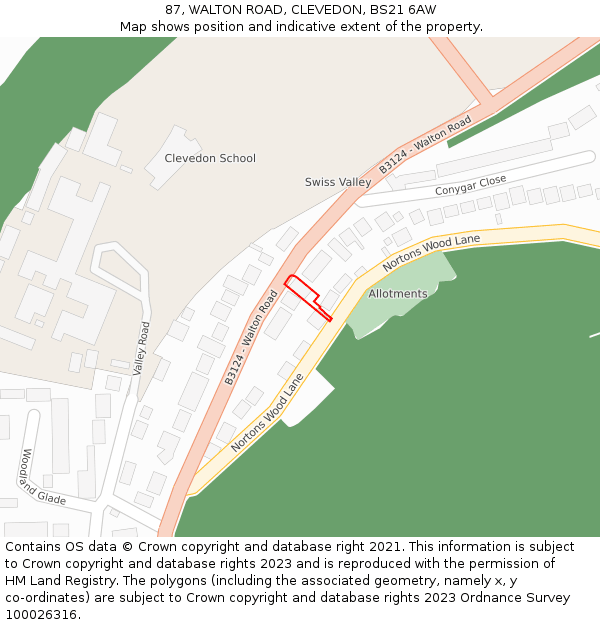 87, WALTON ROAD, CLEVEDON, BS21 6AW: Location map and indicative extent of plot