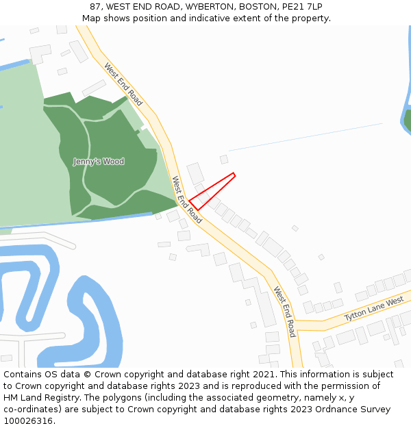 87, WEST END ROAD, WYBERTON, BOSTON, PE21 7LP: Location map and indicative extent of plot
