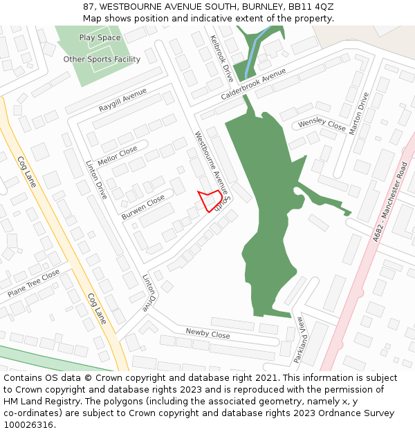 87, WESTBOURNE AVENUE SOUTH, BURNLEY, BB11 4QZ: Location map and indicative extent of plot