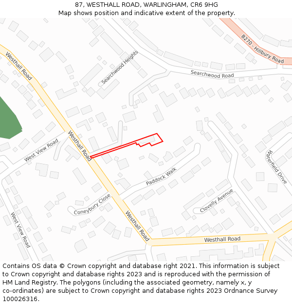 87, WESTHALL ROAD, WARLINGHAM, CR6 9HG: Location map and indicative extent of plot