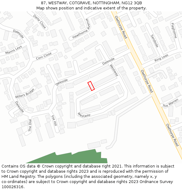 87, WESTWAY, COTGRAVE, NOTTINGHAM, NG12 3QB: Location map and indicative extent of plot