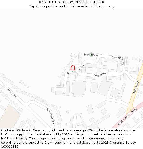 87, WHITE HORSE WAY, DEVIZES, SN10 2JR: Location map and indicative extent of plot