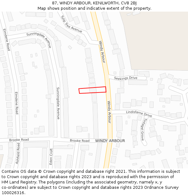 87, WINDY ARBOUR, KENILWORTH, CV8 2BJ: Location map and indicative extent of plot