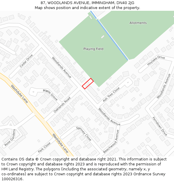 87, WOODLANDS AVENUE, IMMINGHAM, DN40 2JG: Location map and indicative extent of plot