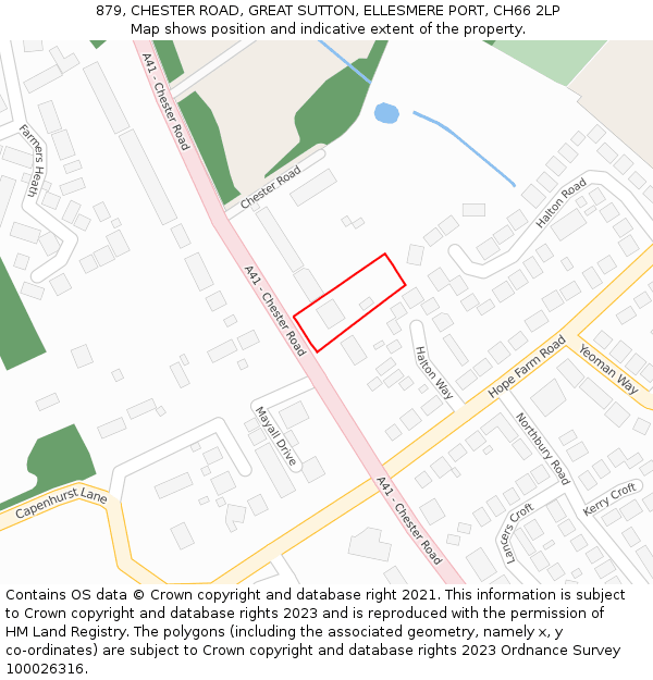 879, CHESTER ROAD, GREAT SUTTON, ELLESMERE PORT, CH66 2LP: Location map and indicative extent of plot