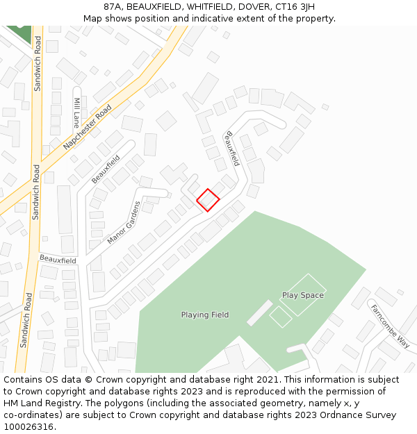 87A, BEAUXFIELD, WHITFIELD, DOVER, CT16 3JH: Location map and indicative extent of plot